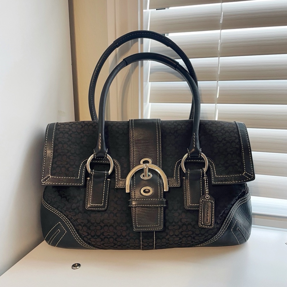 Coach Soho Black Signature Canvas Satchel